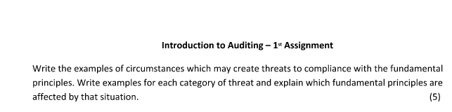 Introduction to Auditing - 1* Assignment Write