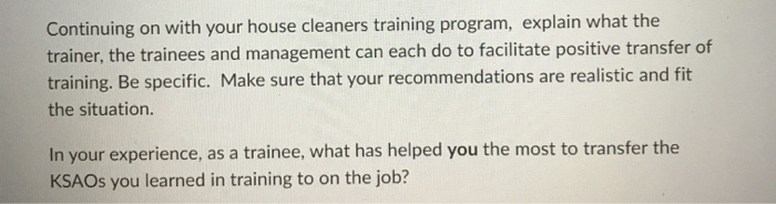 Continuing on with your house cleaners training