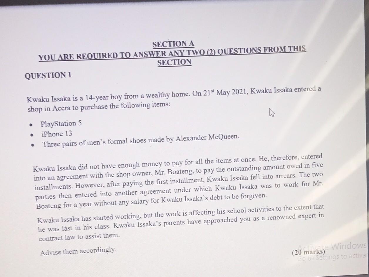 Please help me with my law questions SECTION A
