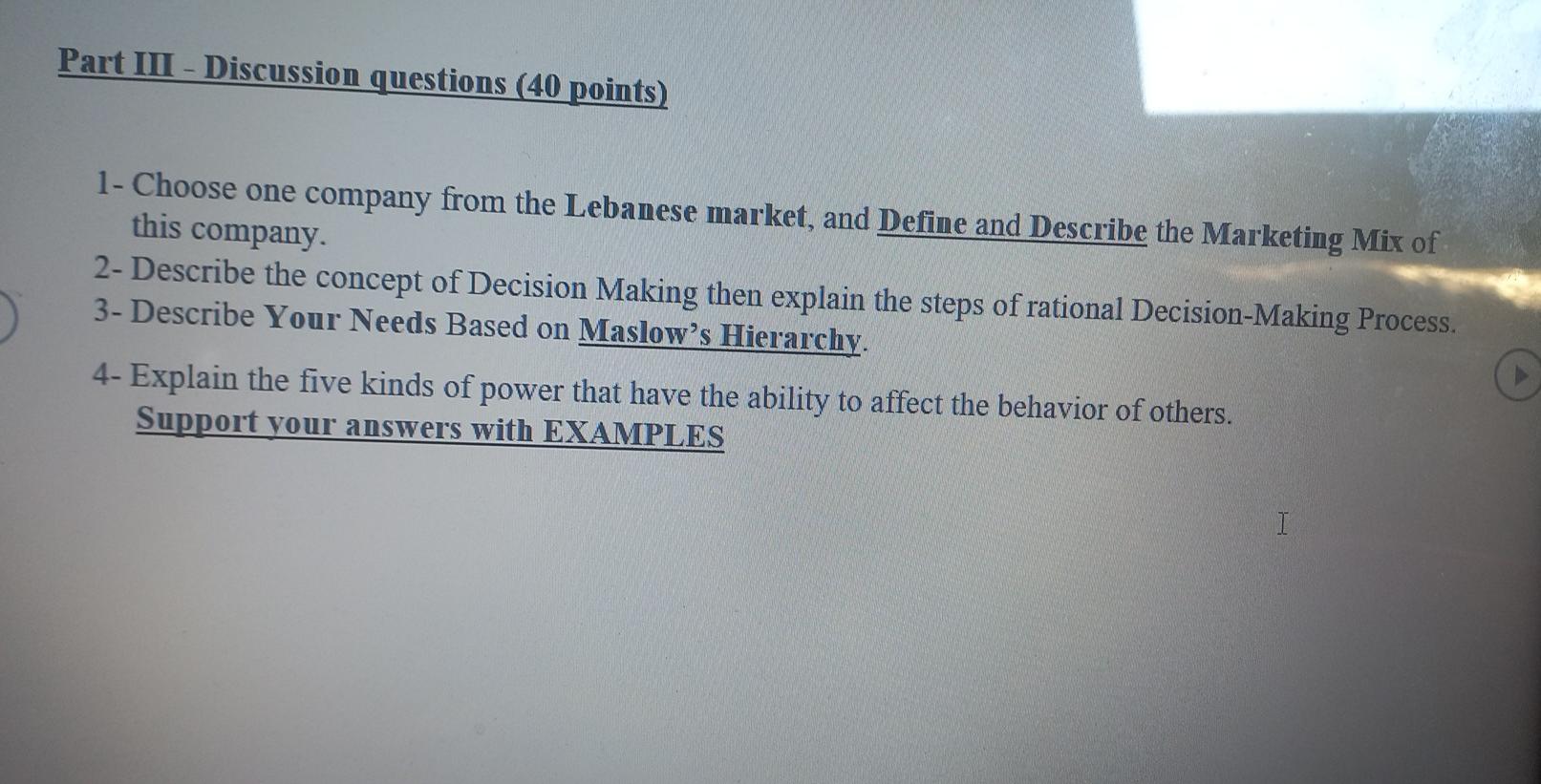 Part III - Discussion questions (40 points) 1-