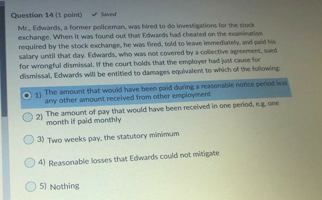 Question 14 (1 point) Saved Mr., Edwards, a
