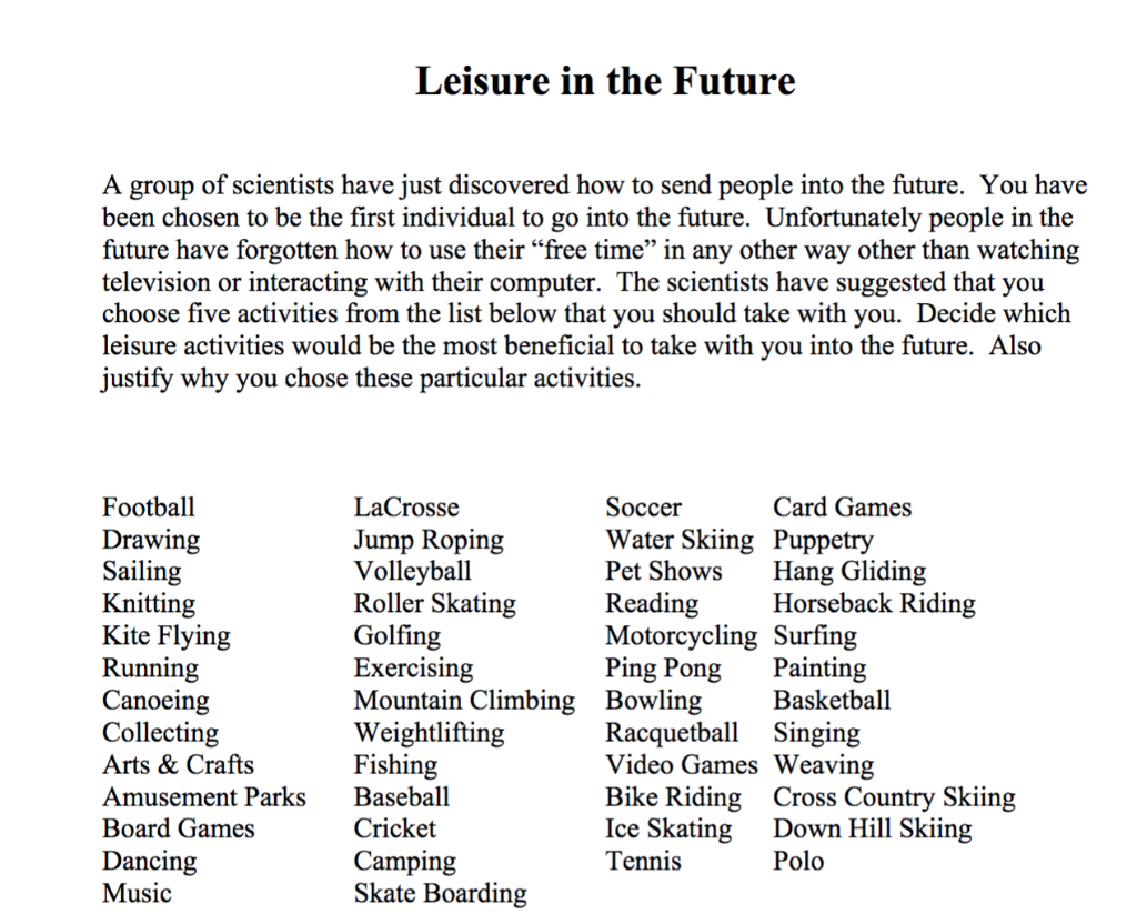 Leisure in the Future A group of scientists have
