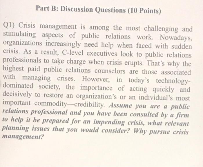 Part B: Discussion Questions (10 Points) Q1)