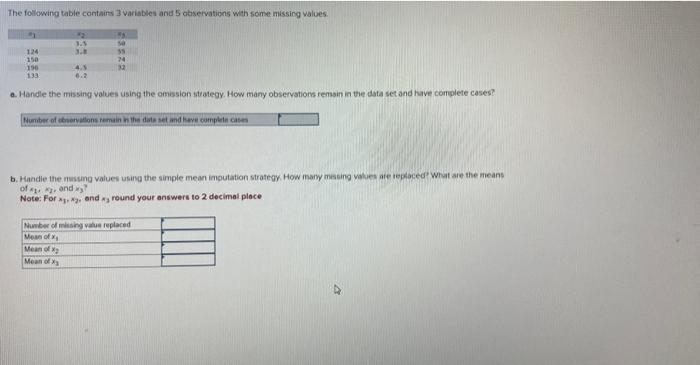 The following table contains 3 variables and 5