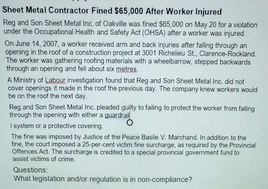 Sheet Metal Contractor Fined $65,000 After Worker