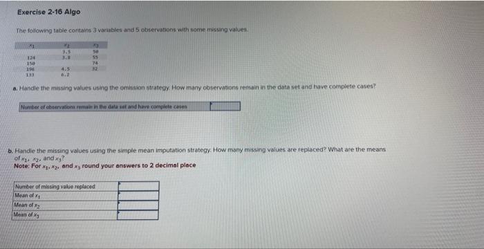 The following table contains 3 variables and 5