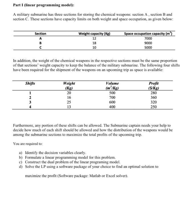 Part I (linear programming model): A military