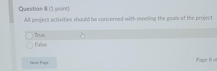Question 8 (1 point) All project activities