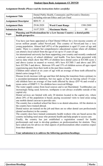 Student Open Book Assignment AY 2019/20