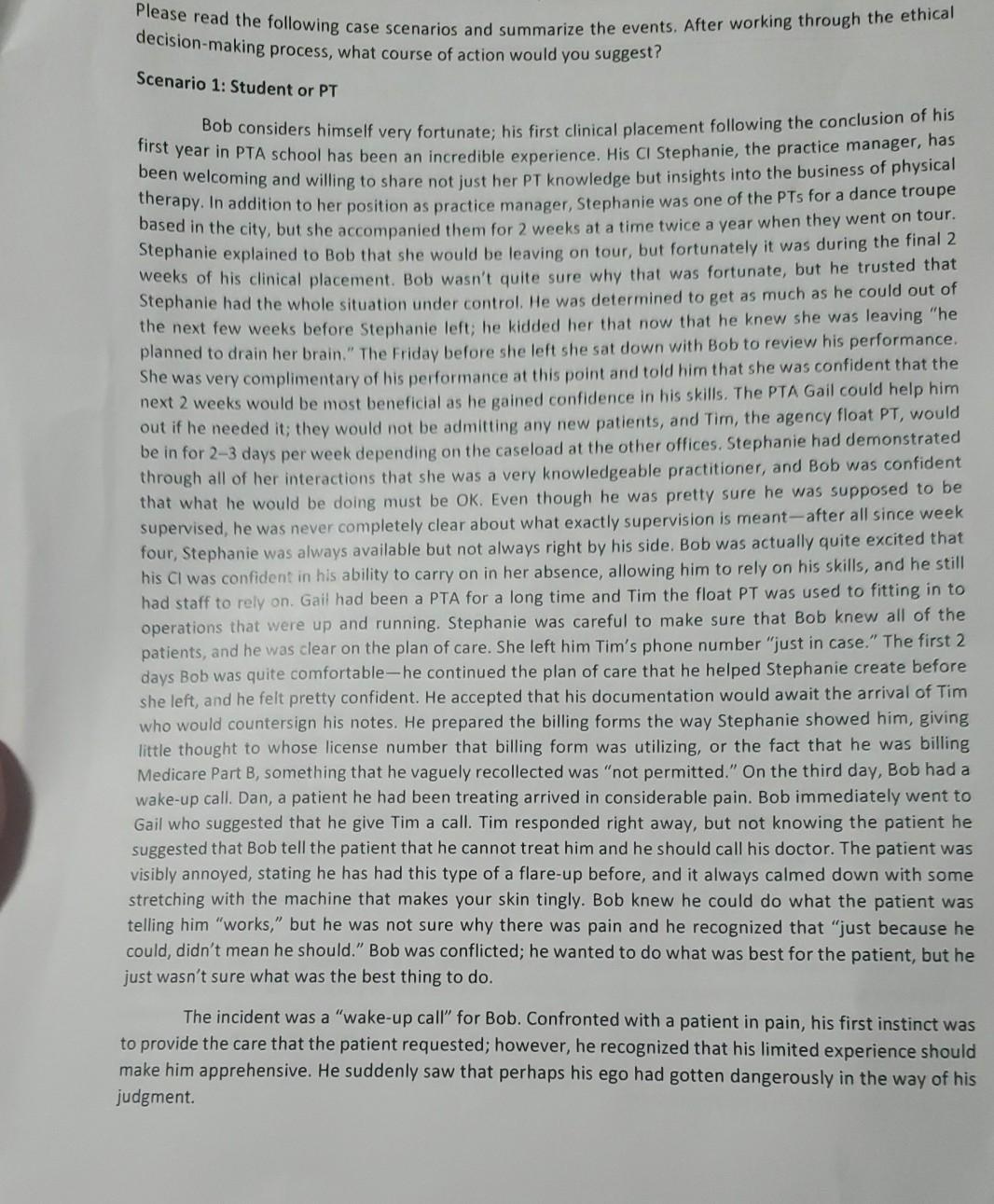 Read Scenario and write about what you would do