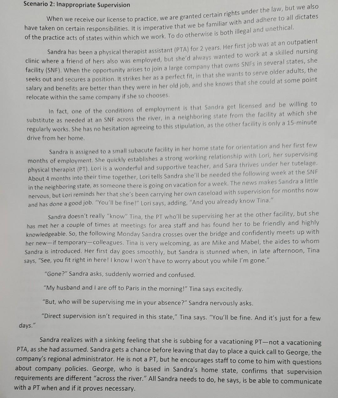 Read Scenario and write about what you would do