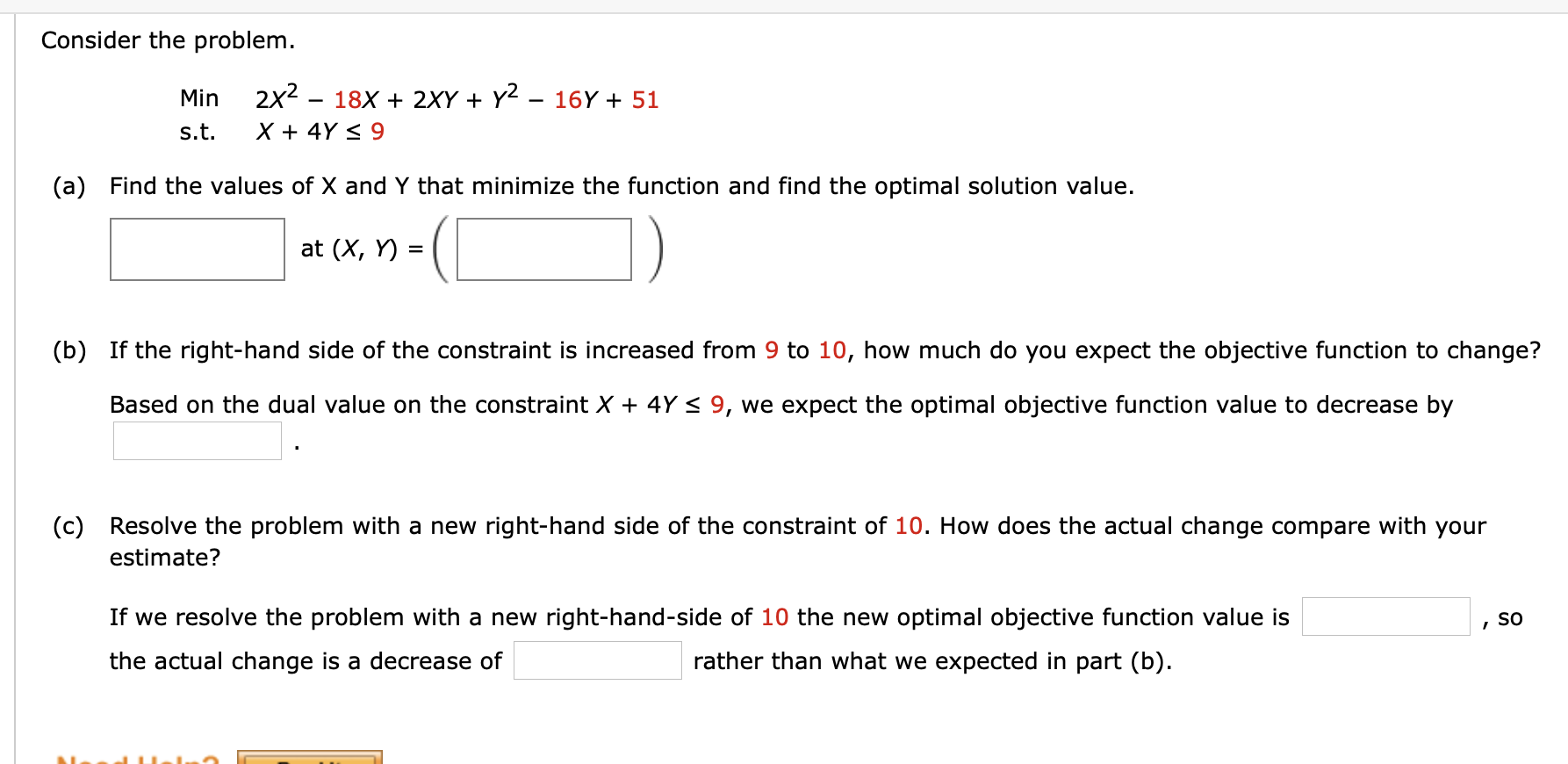 undefined Consider the problem. Min 2x2 18X + 2XY