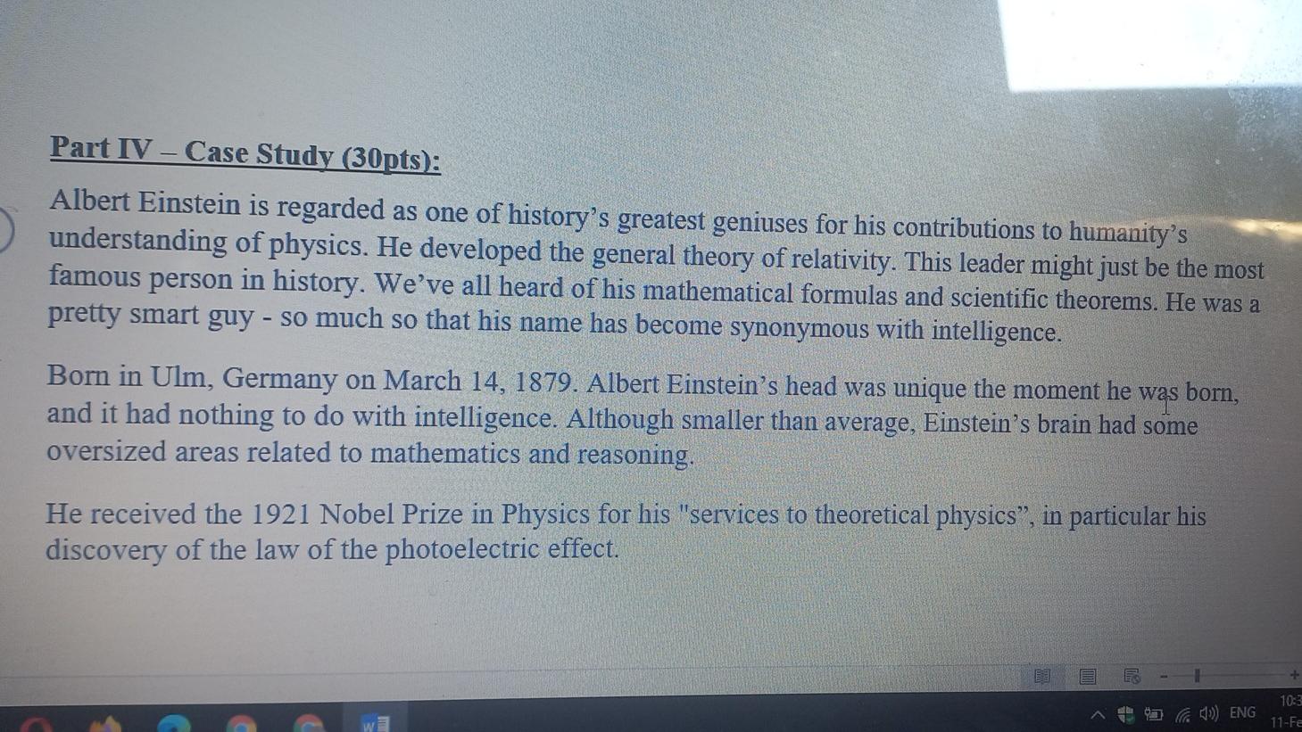 Part IV - Case Study (30pts): Albert Einstein is