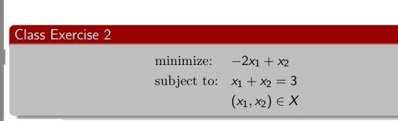 Class Exercise 2 minimize: -2x1 + x2 subject to: