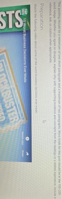 This posting should be a minimum of one short