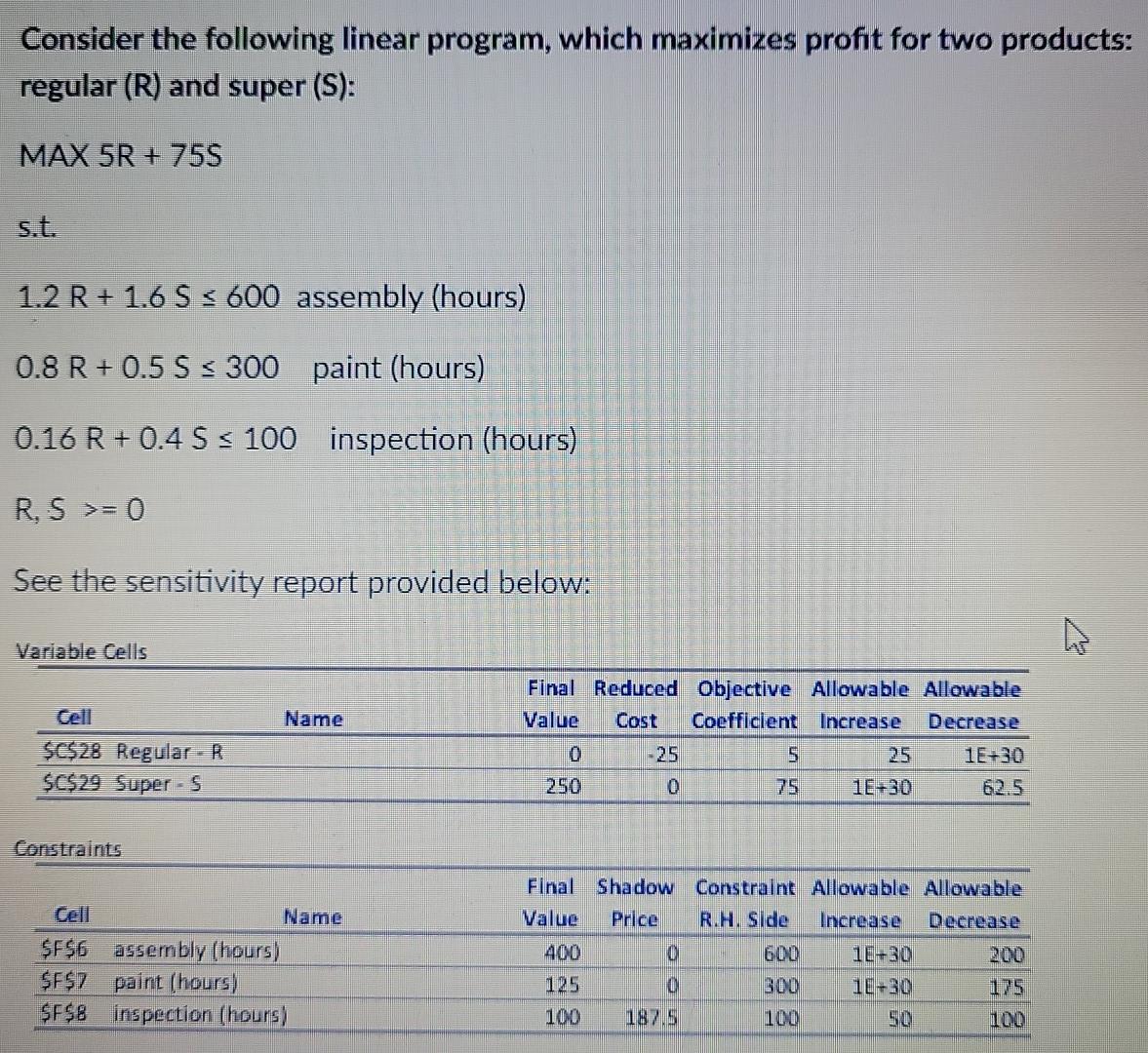 Consider the following linear program, which