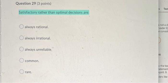 help Question 29 (3 points) 5 Tex Satisfactory
