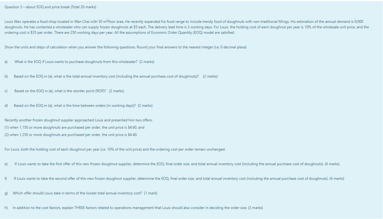 Question 3 - about EOQ and price break (Total 20