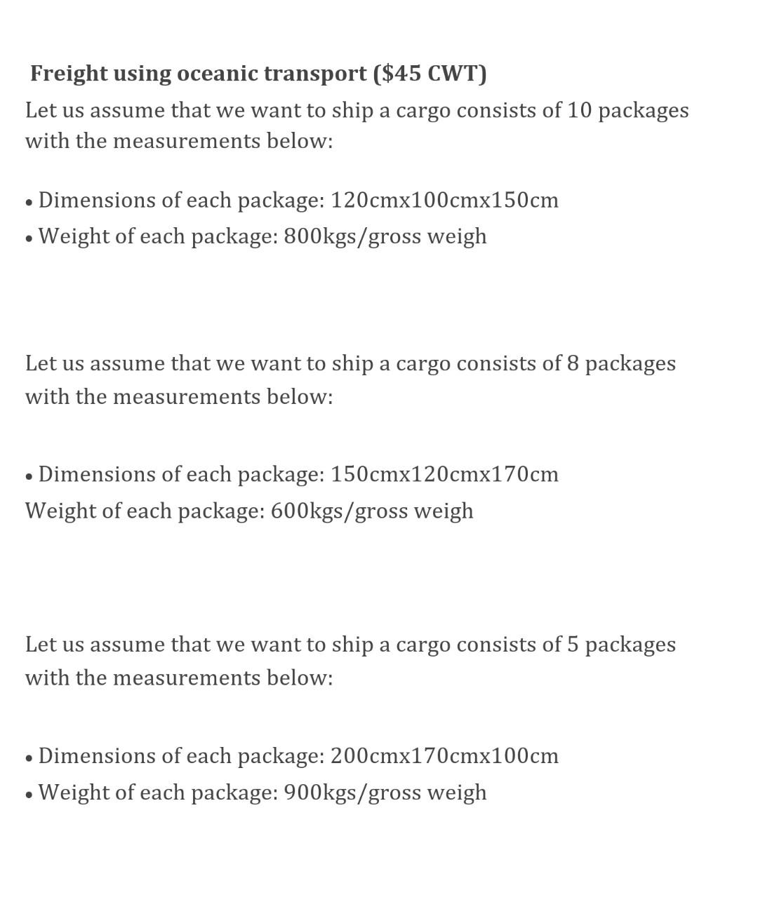 Use CBM methodology Freight using oceanic