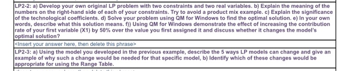 LP2-2: a) Develop your own original LP problem