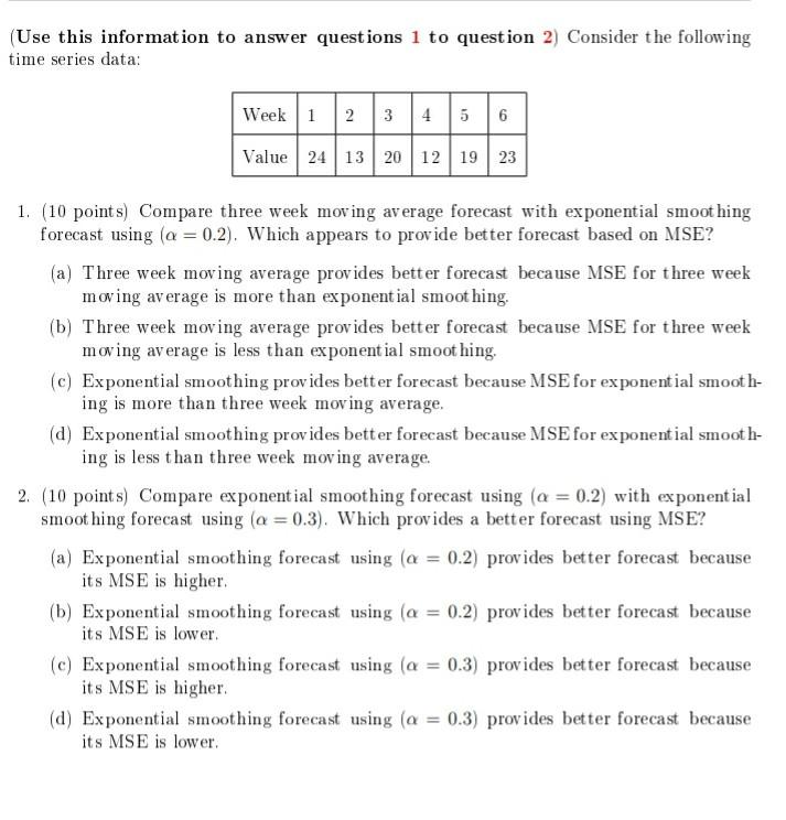 (Use this information to answer questions 1 to