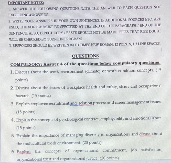 IMPORTANT NOTES: 1. ANSWER THE FOLLOWING