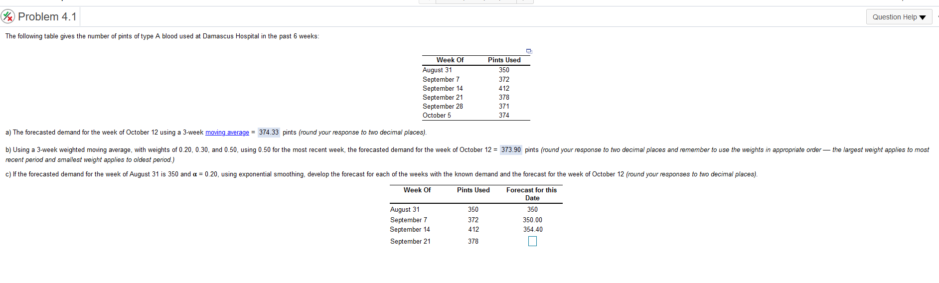 Problem 4.1 Question Help The following table
