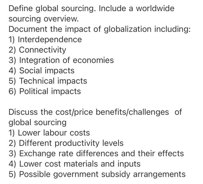 this is 2 questions Define global sourcing.