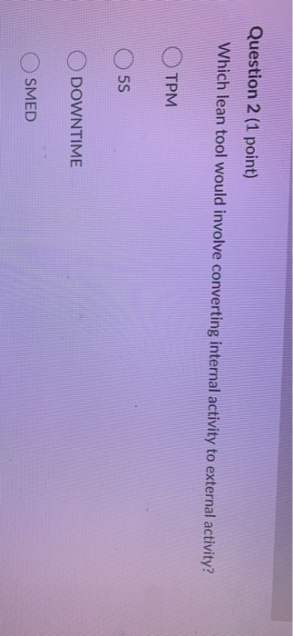 Question 2 (1 point) Which lean tool would