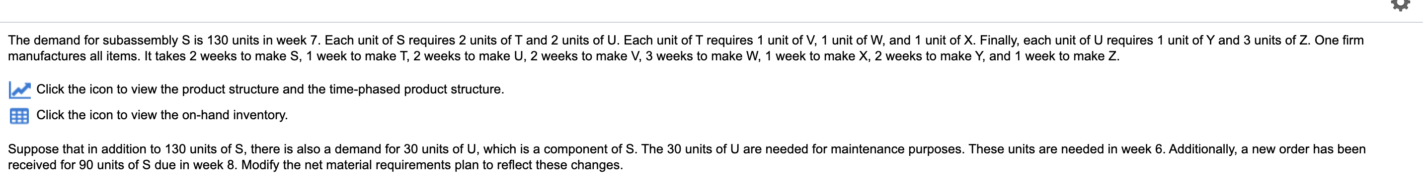 The demand for subassembly S is 130 units in week