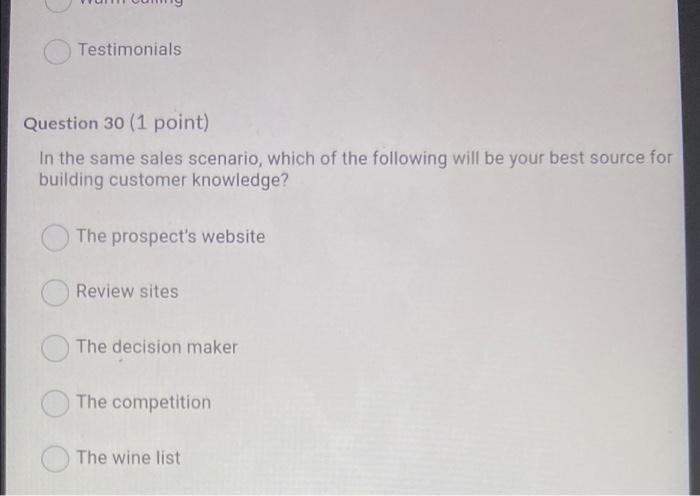 Testimonials Question 30 (1 point) In the same