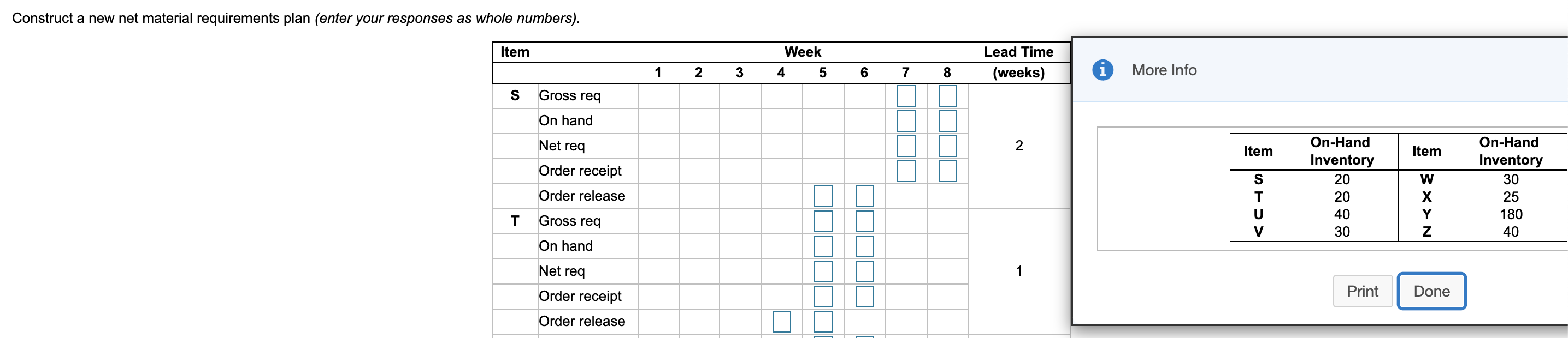 The demand for subassembly S is 130 units in week