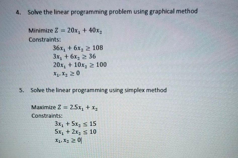 4. Solve the linear programming problem using
