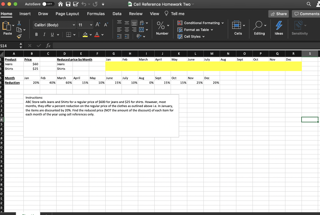 AutoSave OFF HES 5 Cell Reference Homework Two