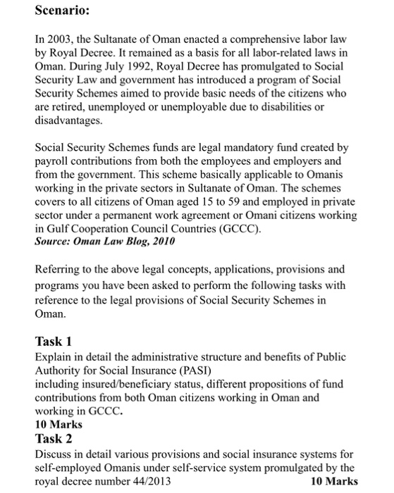 Scenario: In 2003, the Sultanate of Oman enacted