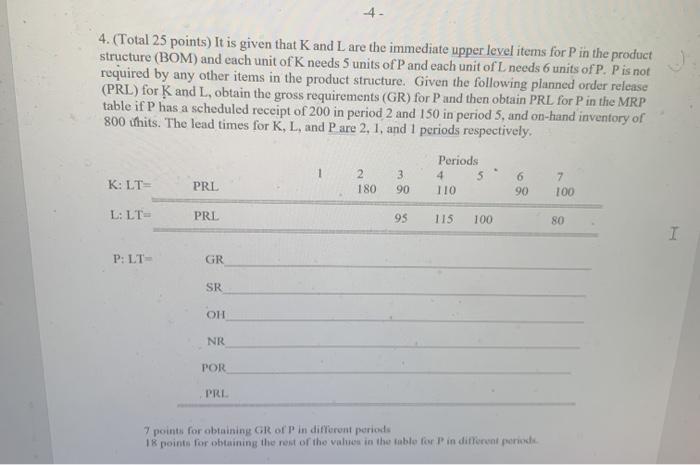 4- 4. (Total 25 points) It is given that K and L