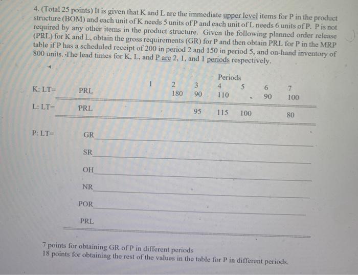 4- 4. (Total 25 points) It is given that K and L