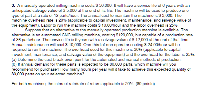 3. A manually operated milling machine costs