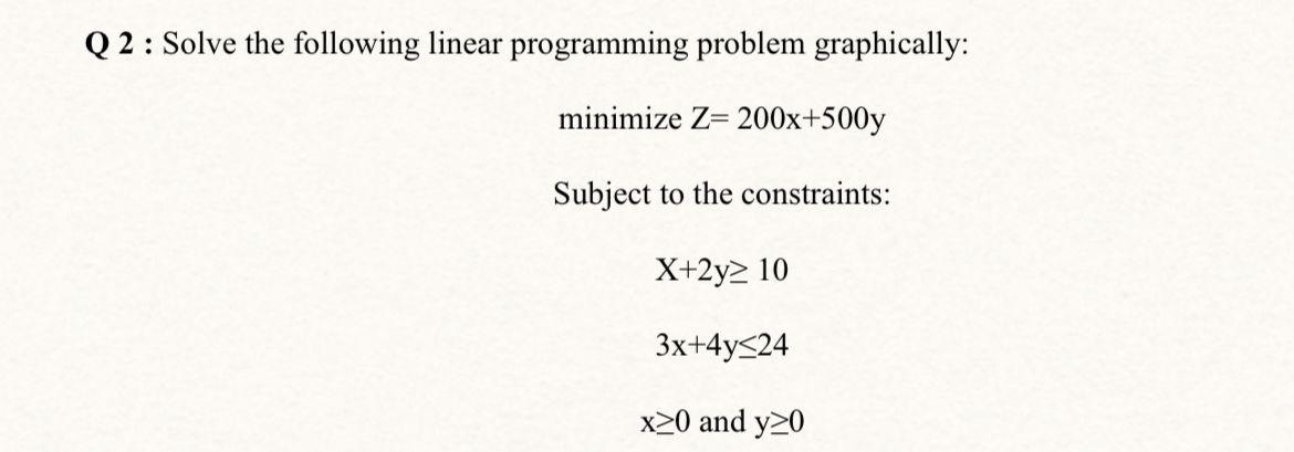 Q 2 : Solve the following linear programming