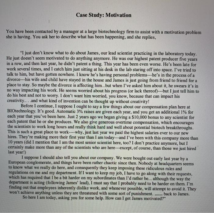 Read the motivation case study about James. Each