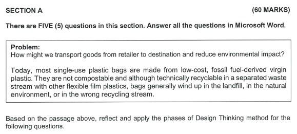 Design thinking, Question 3 SECTION A (60 MARKS)