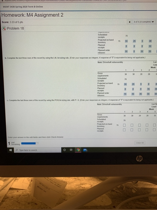 MGNT 3430 Spring 2020 Term B Online Homework: M4