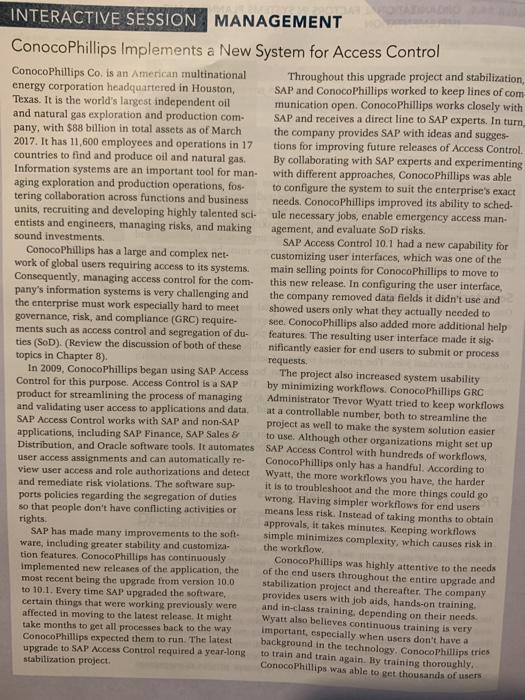 INTERACTIVE SESSION MANAGEMENT ConocoPhillips