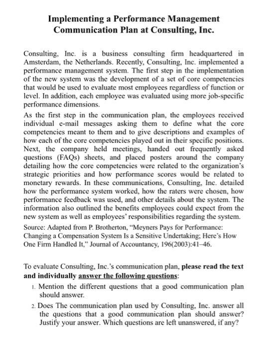 Implementing a Performance Management