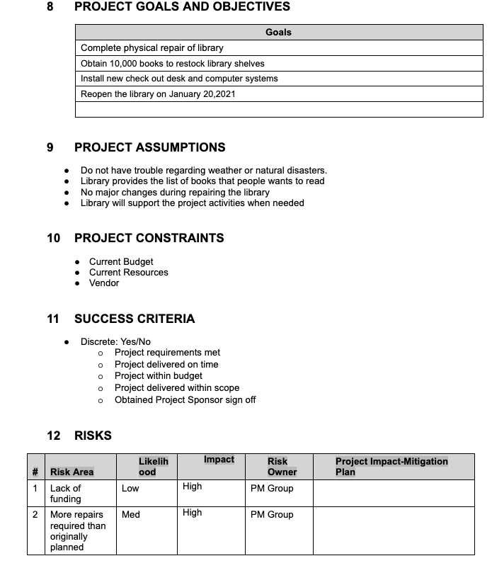 Q. Which risks require a contingency plan and