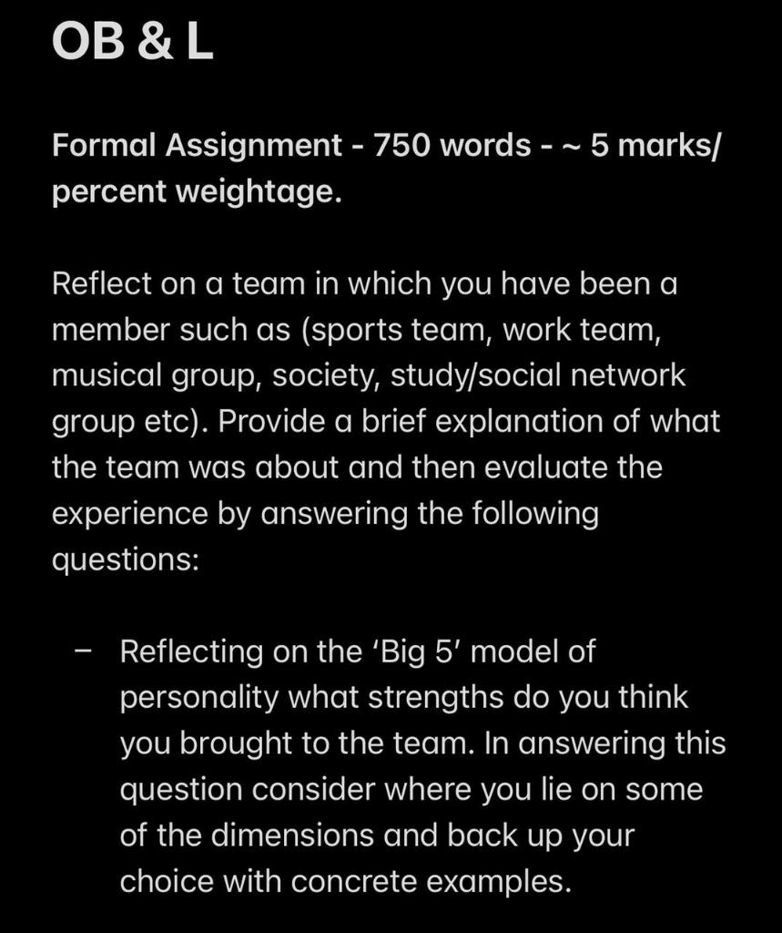 PLEASE AVOID PLAGIARISM OB &L Formal Assignment -