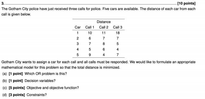 3. - [10 points] The Gotham City police have just