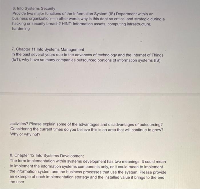 a paragraph for each please 6. Info Systems