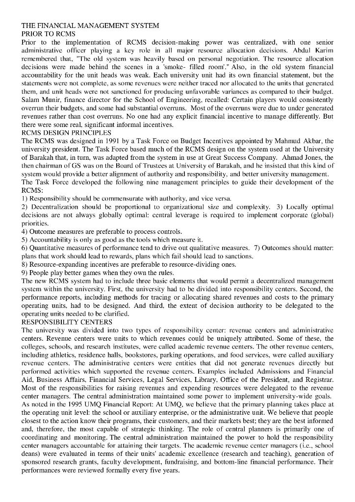 THE FINANCIAL MANAGEMENT SYSTEM PRIOR TO RCMS