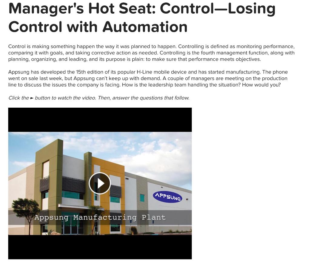 Manager's Hot Seat: Control-Losing Control with